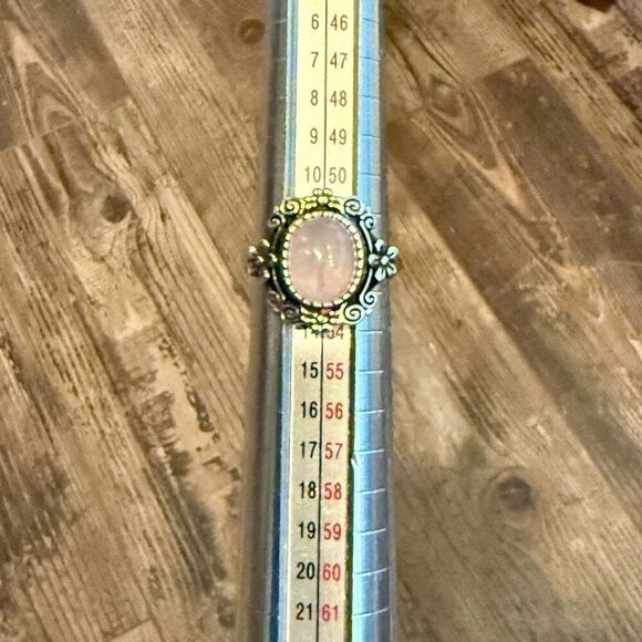 Natural Rose Quartz Gemstone Ring Oval Floral Framed Size 6 New - Picture 2 of 7